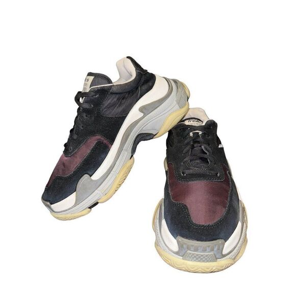 Balenciaga Triple S Black/Noir/Bordeaux/Burgundy Suede Nylon Men’s Size 6US - Picture 1 of 15